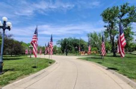 Flags lining Veterans Memorial Park, Beatrice, NE