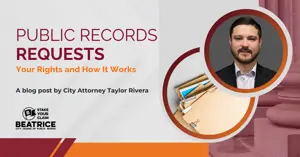 File folders and City Attorney Taylor Rivera