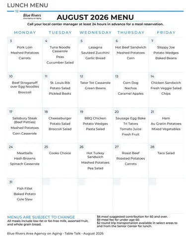 Beatrice Senior Center Lunch Menu